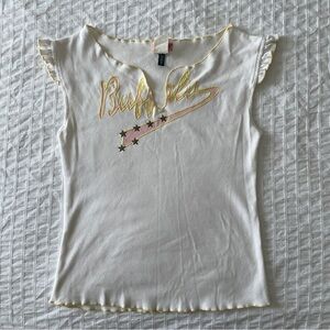Vintage Buffalo David Bitton White Ruffle Sleeve Baby Tee